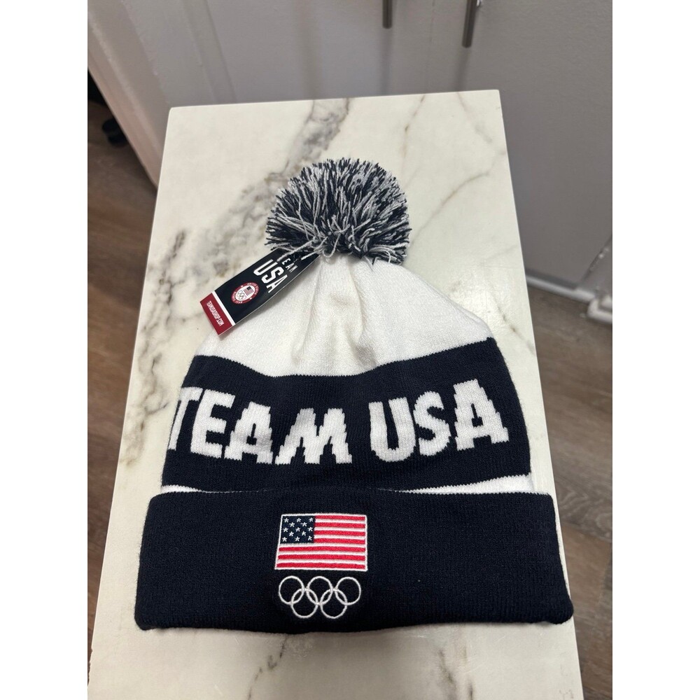 Men's Nike Navy Team USA Peak Cuffed Knit Hat with Pom